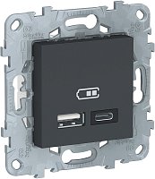 Розетка USB тип A+С без рамки Schneider Electric Unica New 2-м. 2400мА антрацит